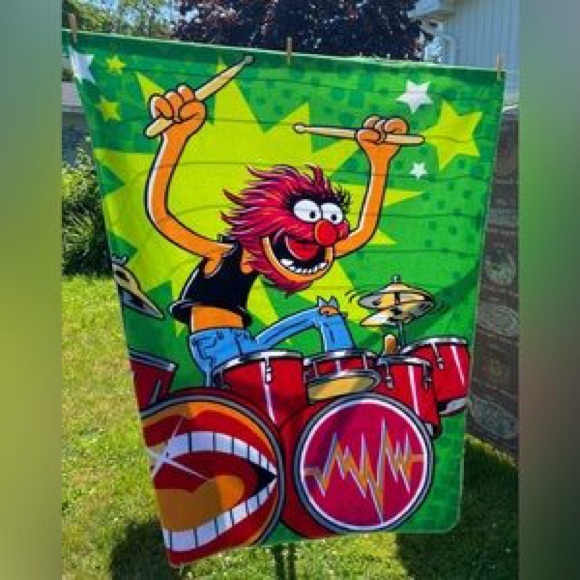 Other - Colorful Drummer Character Beach Towel - Bright Green & Red